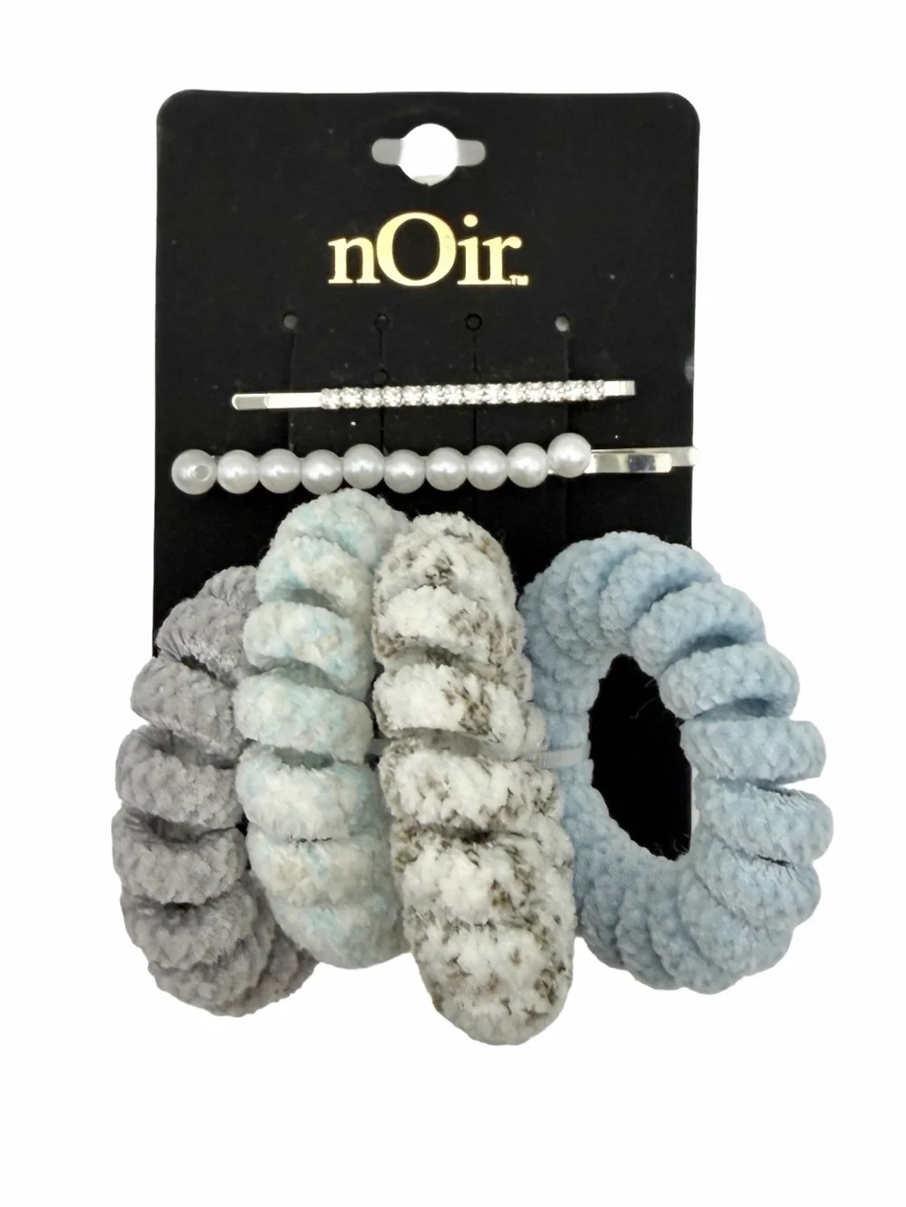 Noir Hair Accessory Set Rhinestone Pearl Bobby Pins And Spiral Hair Ties 6 PCS